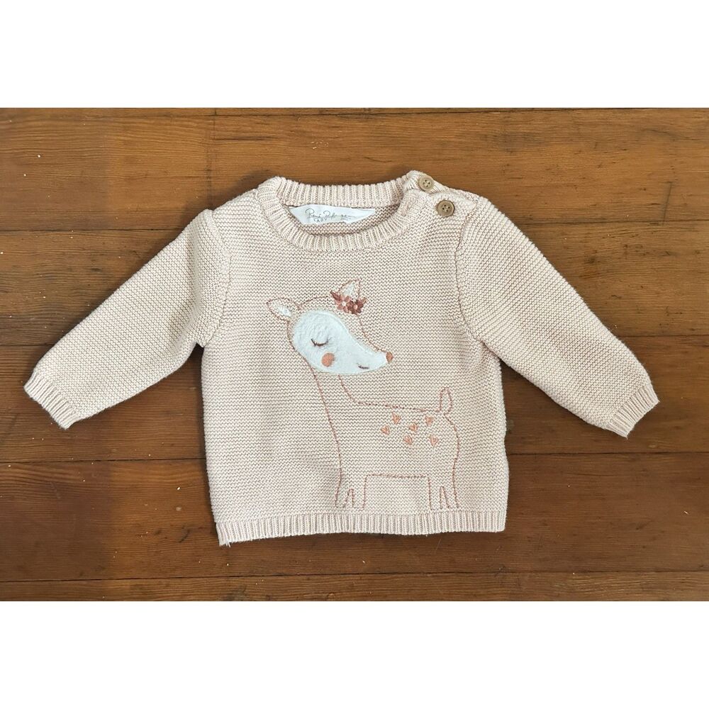 Rene Rofe Baby Sweater 3–6 Months Baby Pink Deer Knit 100% Cotton